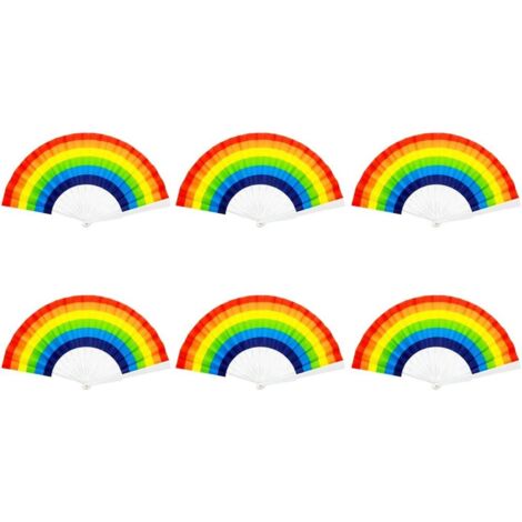 Éventail arc-en-ciel, 6 pièces Décoration de danse Éventail à main Décorations d'éventail arc-en-ciel d'été Éventail pliant,