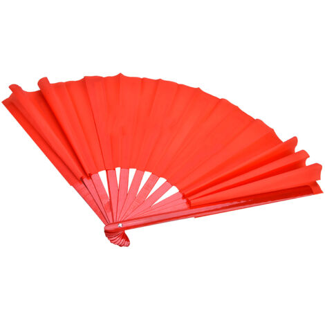 Éventail de Tai Chi en soie et bambou pour arts martiaux et danse traditionnelle (ruban rouge)