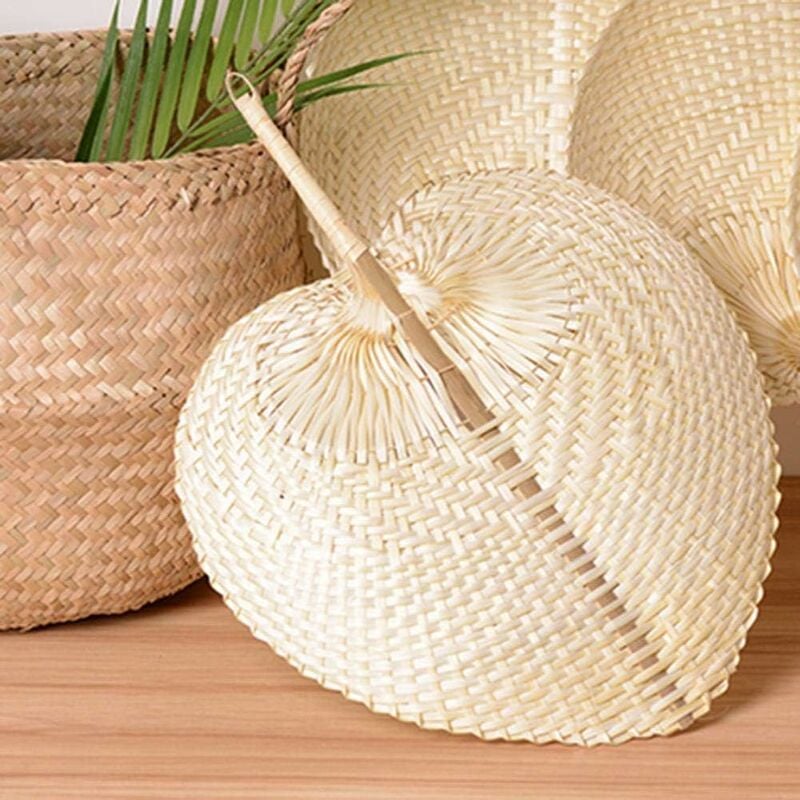 Ahlsen - eventail tissé Ventilateur Fait Main de Feuille de Palmier Ventilateur de Feuille de Palmier Naturel Style Chinois pour l'été - beige