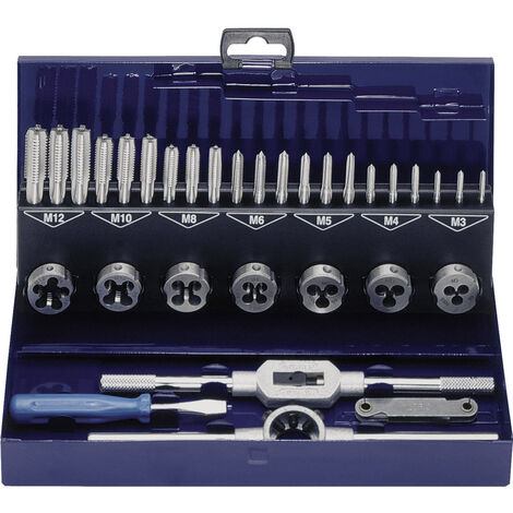 Eventus by Exact 10711 Gewindeschneidsatz 32teilig HSS metrisch M3, M4, M5, M6, M8, M10, M12