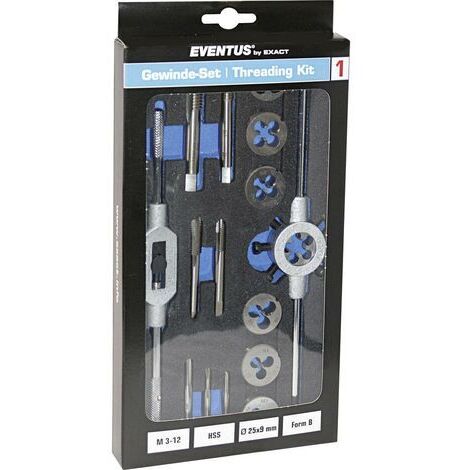 Eventus by Exact 70607 Kit de taraudage 16 pièces HSS métrique M3, M4, M5, M6, M8, M10, M12