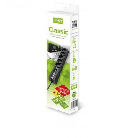 Ever CLASSIC Negro 5 salidas AC 250 V 1,5 m
