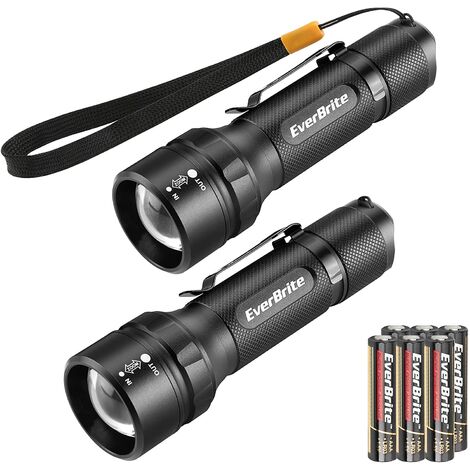 EverBrite 2 Lampes de Poche LED Puissante Zoomable 400 Lumens avec 4 Modes, Equipée Ampoule de Qualité et Clip, Lampe Torche Compacte avec Texture Exquise pour Camping, Usage Domestique