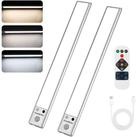 EverBrite Lampe Detecteur de Mouvement Interieur, Lampe de Placard 78 LED, Lumière Réglable 3000K/4000K/6500K, 3 Modes, Télécommande, Veilleuse Rechargeable USB pour Armoire, Cuisine, Salle de Bains