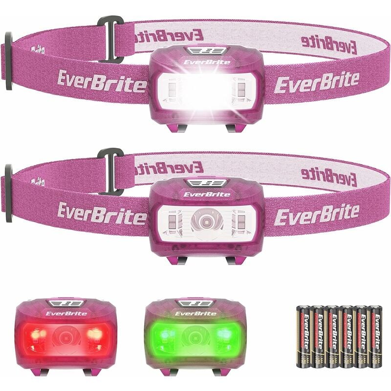 EverBrite Lampe Frontale avec 3 Lumières Blanche, Rouge et Verte, 300 LM, 5 Modes d'Eclairage, Torche Frontale Réglable pour Pêche, Camping, Lecture,