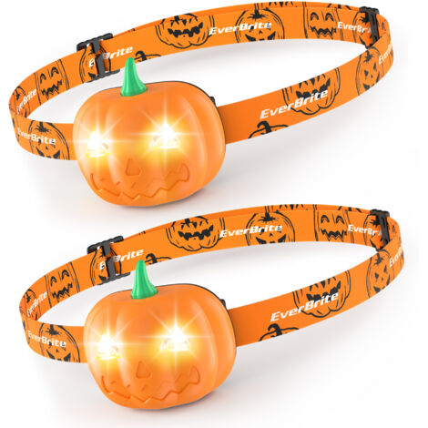 EverBrite Lampe Frontale LED Ultra Puissante 2 Pièces, Lampe Frontale Halloween Citrouille 7 LM avec 2 Modes d'Éclairage, Légère et Étanche pour Fêtes, Aventures Nocturnes, Cadeaux pour Halloween