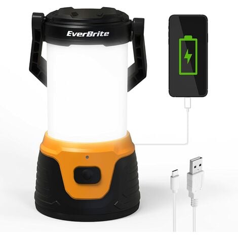 EverBrite Lanterne de Camping LED Rechargeable 1000 Lumens avec Batterie 4000mAh(Capable de Charger le Téléphone), Lampe Camping Puissante avec 5 Modes d'Eclairage pour Secours, Cave, Câble USB Inclus