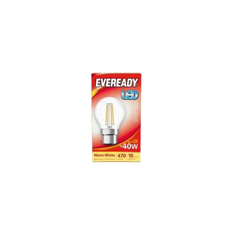 Image of S15479 led Filament Golf Bulb bc B22 4W (40W) Warm White 470LM Box of 5 - Eveready