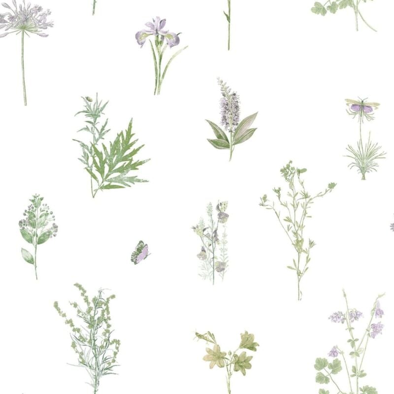 Papier peint Evergreen Herbs and Flowers blanc Noordwand