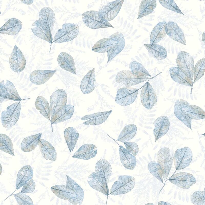 Papier peint Evergreen Leaves blanc et bleu Noordwand