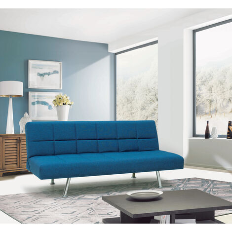 EVERGREENWEB - Divano Letto Clic Clac in Tessuto - Divano Letto 3 posti dal Design Moderno, Prontoletto pratico e comodo con materasso in Foam BLU - Modello BRIGITTE