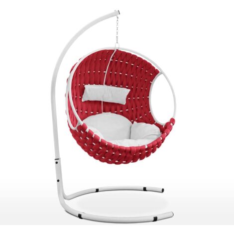 EVERGREENWEB - Dondolo da Giardino in Tessuto Rosso Imbottito Intrecciato a Mano, Elegante Poltrona Sospesa da Esterno o Interno Casa, Sedia Completa di Struttura in Acciaio e Cuscini Super Soft DUBAI