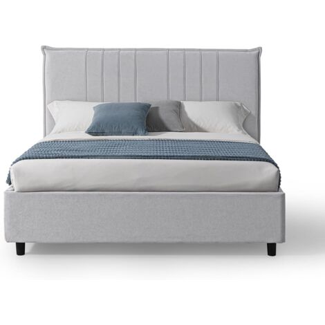 EVERGREENWEB Letto con Contenitore 160x190, Testiera in Tessuto Grigio, Modello BILBAO