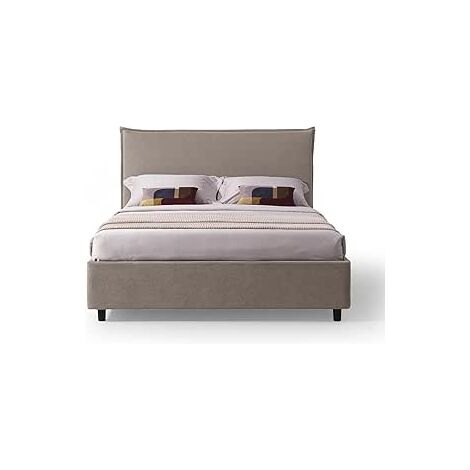 EVERGREENWEB Letto Matrimoniale con CONTENITORE 160x190 cm, Testiera in Tessuto Beige Imbottita, Design Moderno, DELHI