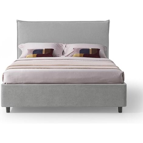 EVERGREENWEB Letto Matrimoniale con CONTENITORE 160x190 cm, Testiera in Tessuto Grigio Imbottita, Design Moderno, DELHI