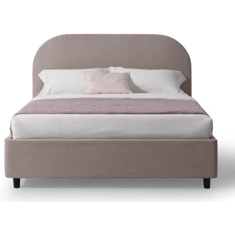 EVERGREENWEB Letto Matrimoniale con CONTENITORE 160x190 cm, Testiera Stondata in Tessuto Beige Imbottita, CADIZ