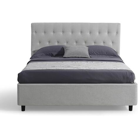 EVERGREENWEB Letto Matrimoniale con CONTENITORE, Testiera in Tessuto Grigio Imbottita, Rete a Doghe in Legno 160x190cm VENEZIA