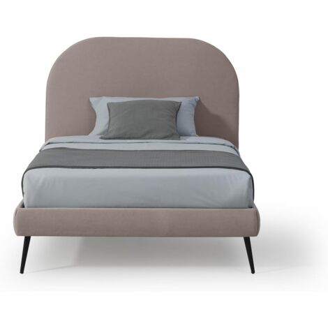 EVERGREENWEB Letto una Piazza e Mezza con Rete a Doghe in Legno 120x190 cm INCLUSA, Testiera Stondata in Tessuto Beige Imbottita, SIDNEY