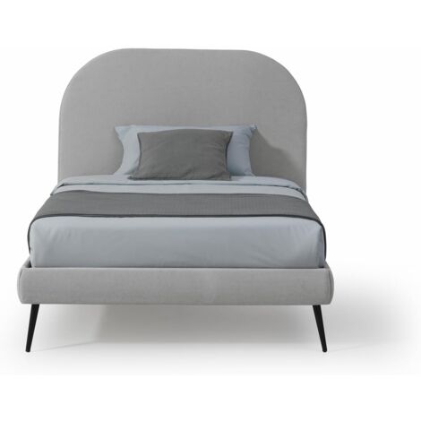 EVERGREENWEB Letto una Piazza e Mezza con Rete a Doghe in Legno 120x190cm INCLUSA, Testiera Stondata in Tessuto Grigio Imbottita, SIDNEY