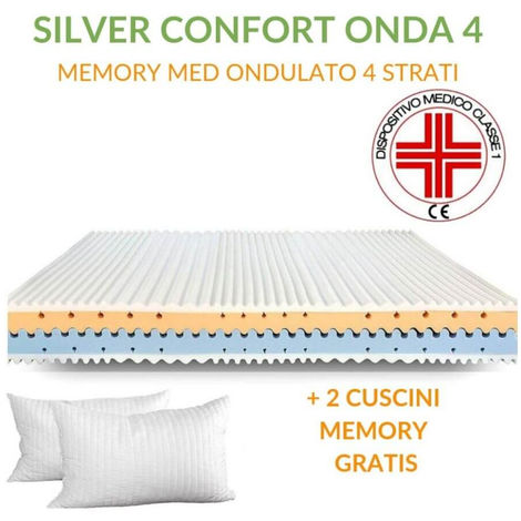 EVERGREENWEB MATERASSI & BEDS EVERGREENWEB - Materasso Singolo 80 x 190 alto 25 cm MEMORY FOAM Ortopedico DISPOSITIVO MEDICO Lastra a Onda 4D Massaggiante 7 Zone, Fodera tessuto SILVER Sfoderabile Lavabile con Cuscino Letto GRATIS