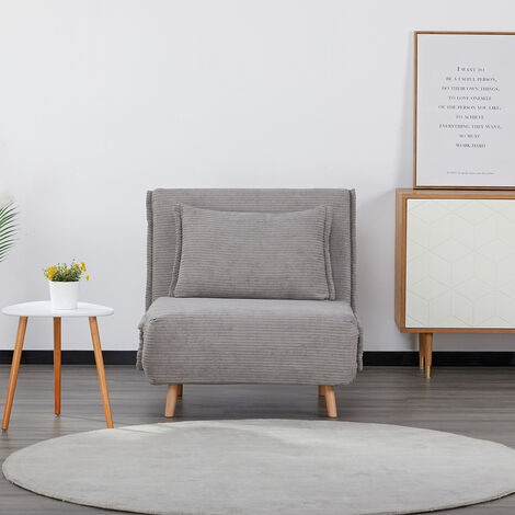 EVERGREENWEB - Poltrona Letto trasformabile  Poltrona letto con Materasso singolo e cuscino imbottito  Divanetto clic clac con Schienale Regolabile 1 posto con gambe in legno  Grigio  Velvet 80