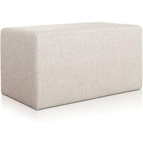 Pouf poggiapiedi in tessuto effetto velluto testurizzato beige e legno  massello chiaro L75 ODEON - Miliboo