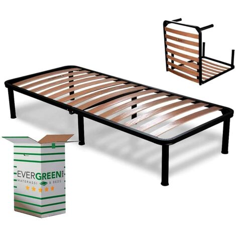 EVERGREENWEB MATERASSI & BEDS EVERGREENWEB Rete Singola Letto a Doghe in Legno 80x190 cm Ortopedica PIEGHEVOLE, Rinforzata con 4 Piedi Smontabili Incluse, Struttura portante Interamente in Ferro, Base da Incasso Ideale per Tutti i