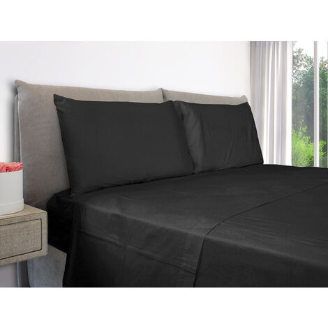 EVERGREENWEB – Set Lenzuola Letto 100% puro cotone – Completo letto Matrimoniale compreso 1 Lenzuolo ad angoli elasticizzati per letto, 1 lenzuolo per letto sopra e 2 federe. Colore Nero