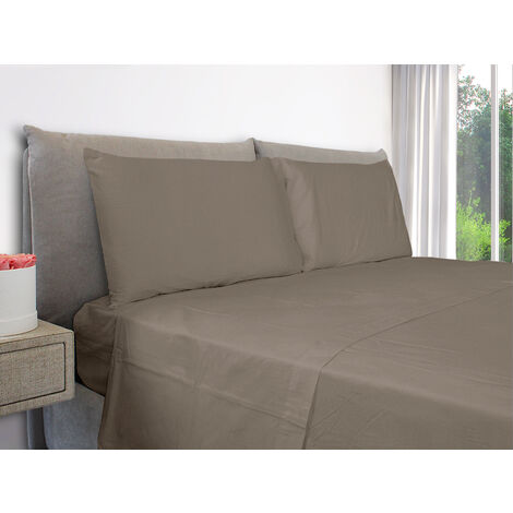 EVERGREENWEB – Set Lenzuola Letto 100% puro cotone – Completo letto Matrimoniale compreso 1 Lenzuolo ad angoli elasticizzati per letto, 1 lenzuolo per letto sopra e 2 federe. Colore Tortora