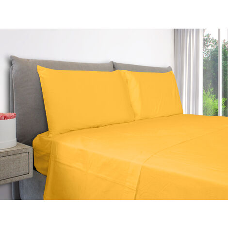 EVERGREENWEB – Set Lenzuola Letto 100% puro cotone – Completo letto Piazza e Mezzo compreso 1 Lenzuolo ad angoli elasticizzati per letto, 1 lenzuolo per letto sopra e 2 federe. Colore Giallo