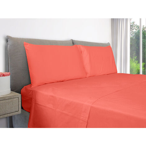 EVERGREENWEB – Set Lenzuola Letto 100% puro cotone – Completo letto Piazza e Mezzo compreso 1 Lenzuolo ad angoli elasticizzati per letto, 1 lenzuolo per letto sopra e 2 federe. Colore Salmone