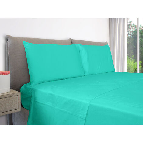 EVERGREENWEB – Set Lenzuola Letto 100% puro cotone – Completo letto Piazza e Mezzo compreso 1 Lenzuolo ad angoli elasticizzati per letto, 1 lenzuolo per letto sopra e 2 federe. Colore Turchese