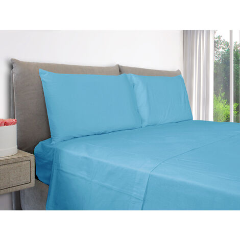 EVERGREENWEB – Set Lenzuola Letto 100% puro cotone – Completo letto singolo compreso 1 Lenzuolo ad angoli elasticizzati per letto, 1 lenzuolo per letto sopra e 2 federe. Colore Azzurro