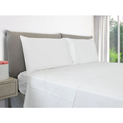 EVERGREENWEB – Set Lenzuola Letto 100% puro cotone – Completo letto singolo compreso 1 Lenzuolo ad angoli elasticizzati per letto singolo, 1 lenzuolo per letto sopra e 2 federe. Colore Bianco