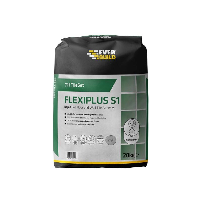 Sika 711 TileSet Flexiplus Tile Adhesive Grey 20kg EVBRSPLUS20 - Everbuild