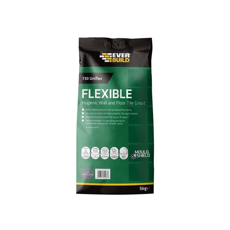 730 Uniflex Hygienic Tile Grout Anthracite 5kg - EVBFLEX5ANTH