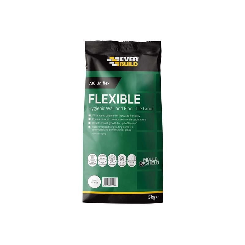 UNIFLEX5WE 730 Uniflex Hygienic Tile Grout White 5kg EVBUFLEX5WE - Everbuild