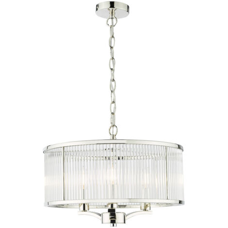 Eveyln Suspension cylindrique à 3 ampoules, verre nickel poli
