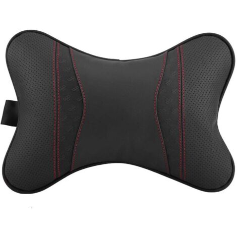 EVGATSAUTO Accessoires de voiture Coussin de soutien de voiture en cuir Appui-tête de siège Coussin de repose-tête Coussin de soutien (Cuir noir Ligne rouge)