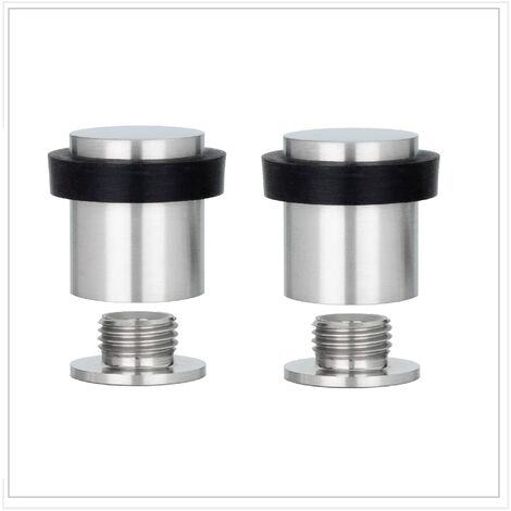 EVI Herrajes Confezione da 2 fermaporta 25 x 27 mm Base filettata Gomma nera Acciaio inossidabile Finitura opaca Include vite + tappo di fissaggio Modello 040811CBAM