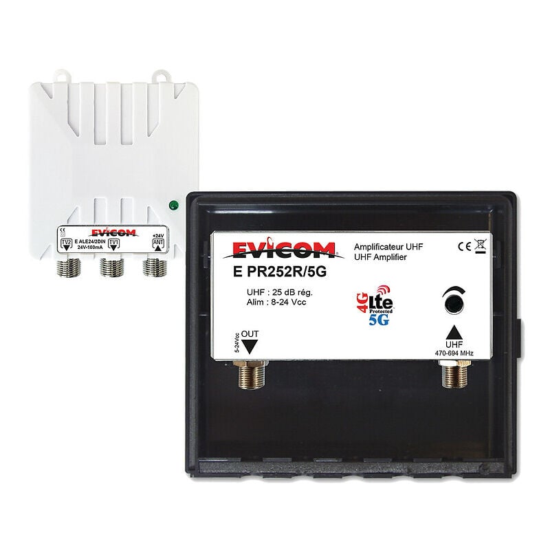 Kit préamplificateur 25 dB + alimentation 24 Vcc 2 sorties Evicom