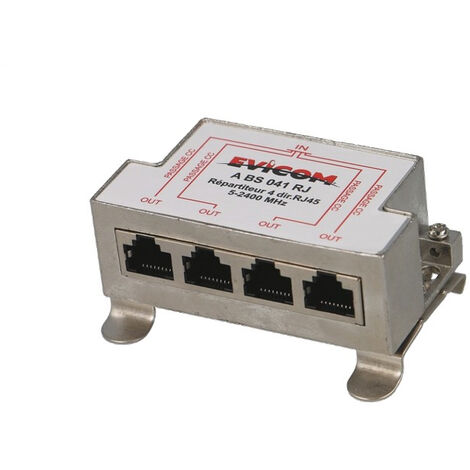 Evicom – Répartiteur TV 4 sorties RJ45 – Montage mural ou sur rail DIN – BALUN intégrée pour distribution optimale du signal