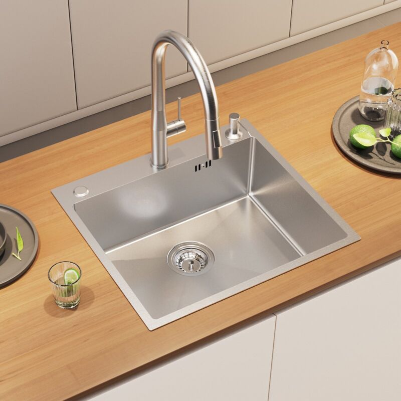 Auralum Max - vier 1 Bac 54x49x20CM Evier à encastrer en Acier Inox Évier Cuisine Argent avec 3 Trous et Distributeur de savon