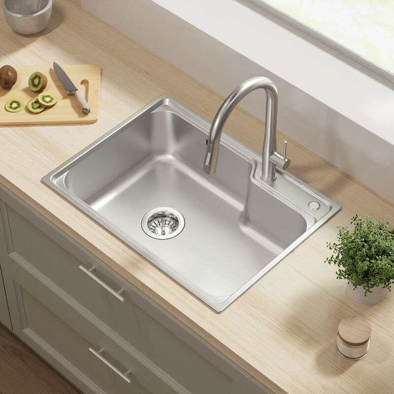 Auralum Max - vier 1 Bac 62x45x21CM Évier Cuisine Argent en Inox avec Système de Drainage, Montage à Encastrer pour Table de 60 cm ou plus