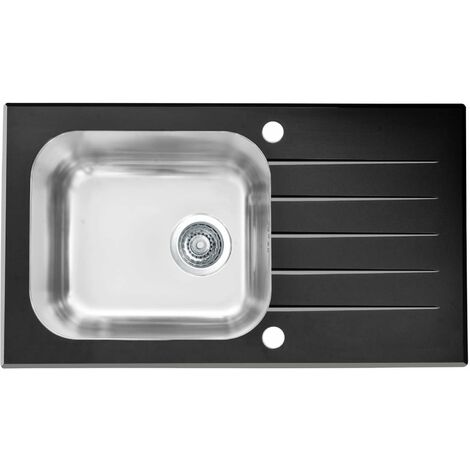 Évier 1 bac 78x44 cm en inox et verre noir – Avec commande de vidage et trop-plein – Installation sur meuble 450 mm – SKU 1114558 – Alveus