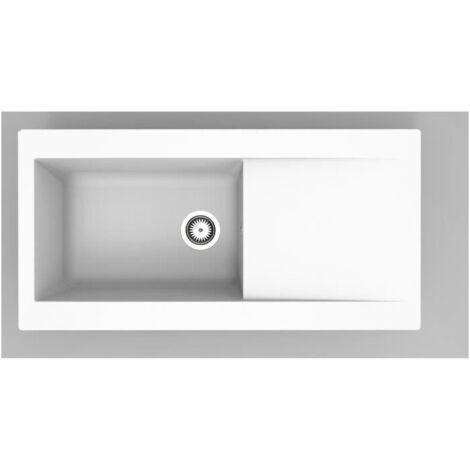 Évier 1 bac à encastrer en résine blanc – Dimensions 100x50 cm – Vidage manuel inclus – Forme rectangulaire – Stradour