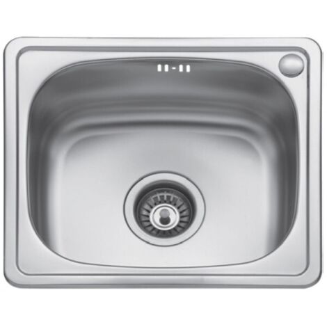 Évier 1 bac en acier inoxydable BE avec bonde et siphon 44x38 cm