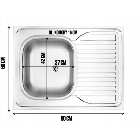 Évier 1 bac en acier satinée 80x60 avec égouttoir – Installation facile – Cuve 800x600mm – Siphon inclus