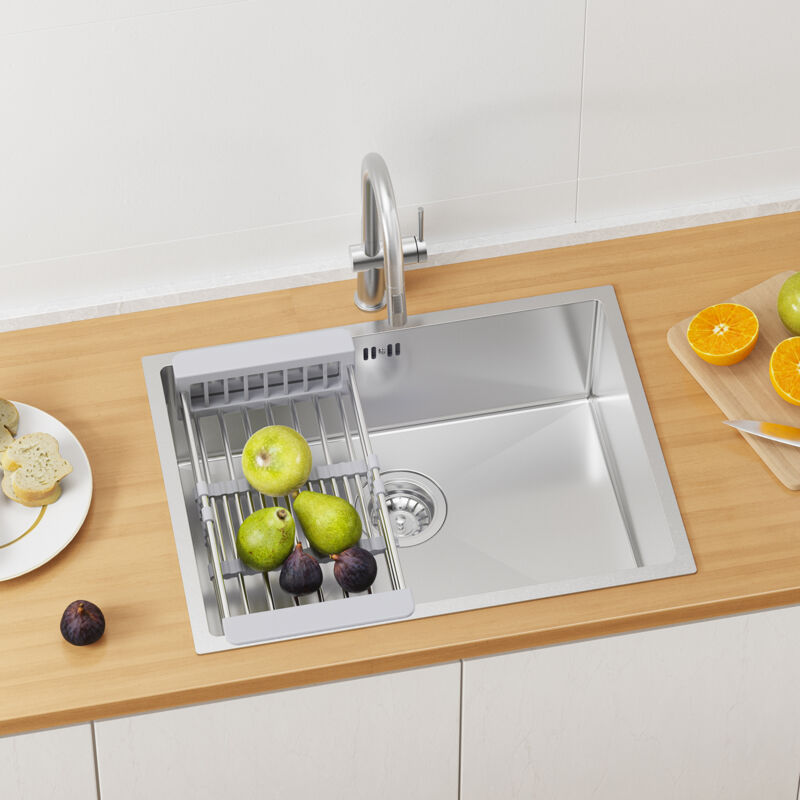 Auralum Max - vier 1 Bac en Inox 60x44x20CM Évier Cuisine Argent avec Égouttoir panier et Ensemble de Drainage