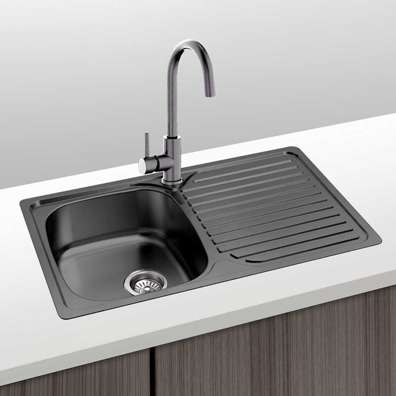 Evier 1 bac en inox noir avec égouttoir - Vienna Gresinex Taille: 80x44